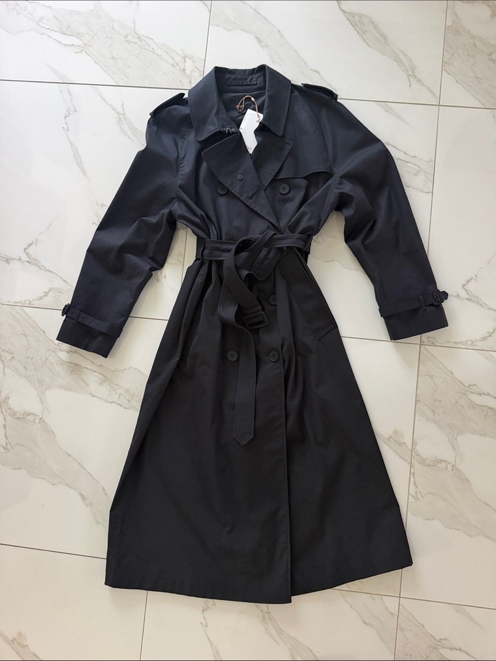 NWT QUINCE Long Trench Coat Organic Cotton Size XL Black - Picture 12 of 17